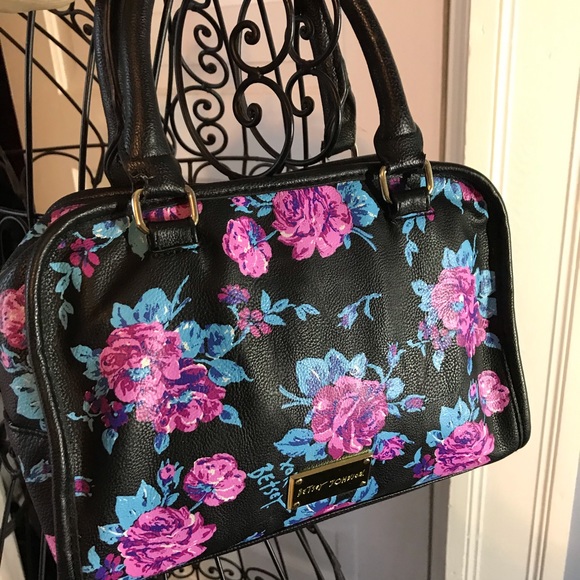 Betsey Johnson Handbags - Betsy Johnson Black and Floral Shoulder Bag EUC